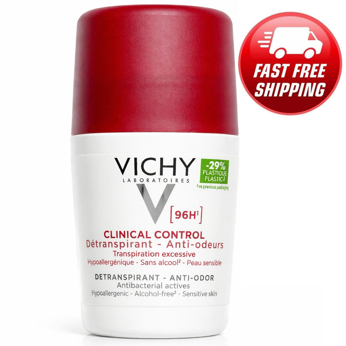 Vichy Clinical Control Deodorant & Antiperspirant 96hr, Hypoallergenic, 50ml