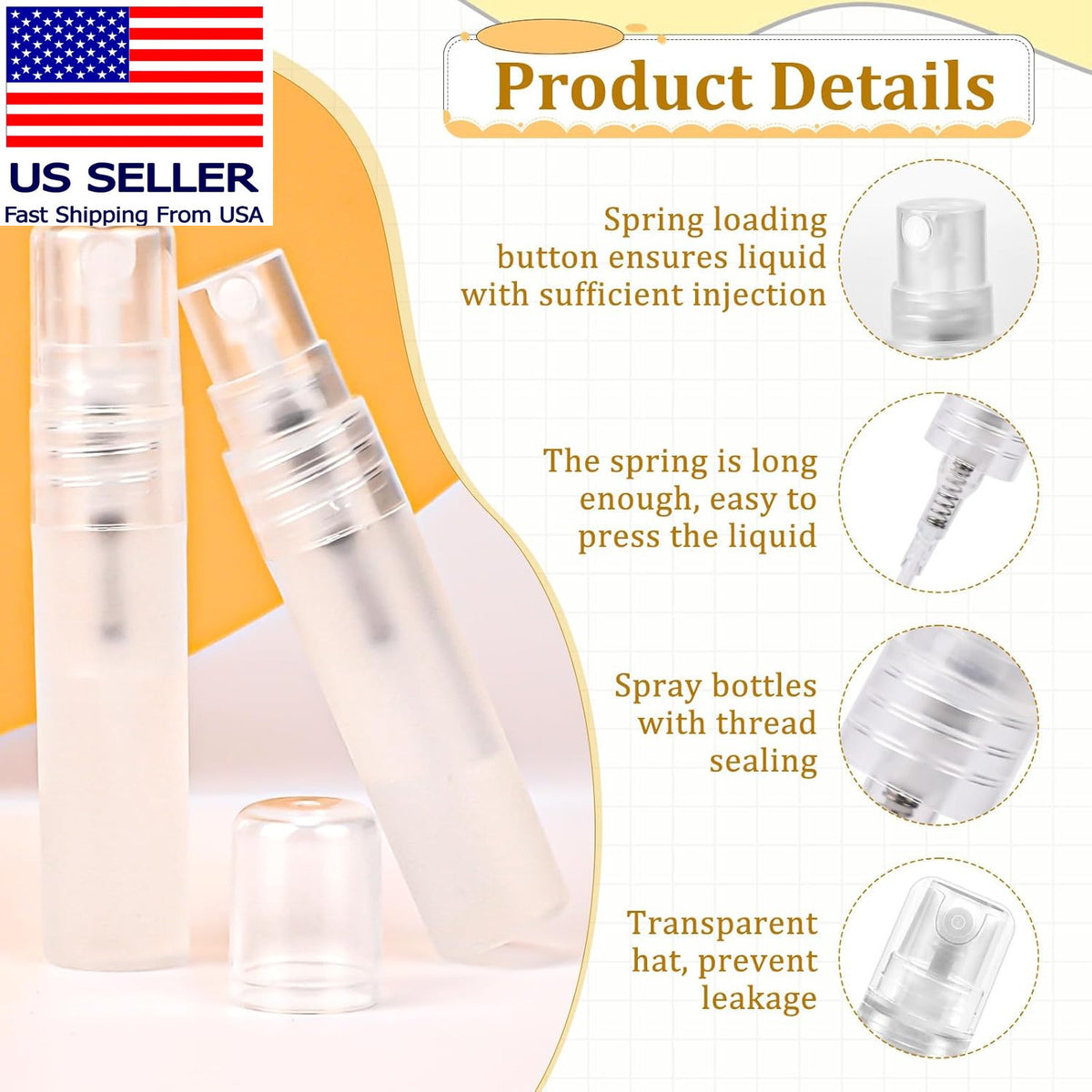 Mini Spray Bottles - 6 Pack 5ml Portable Refillable Plastic Travel Containers