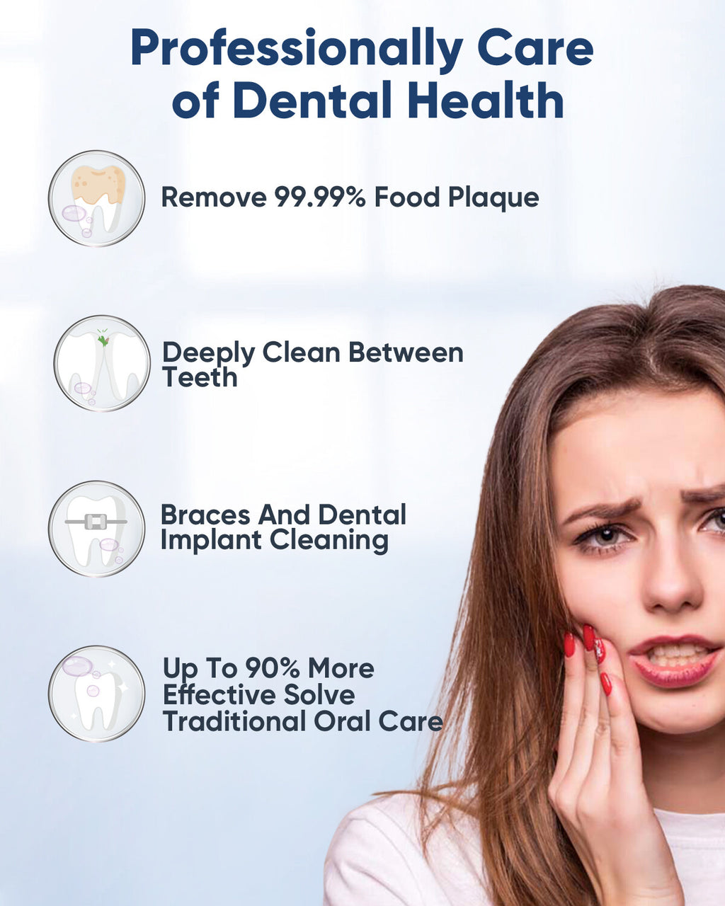 Cordless Water Flosser Dental Oral Irrigator with 8 Nozzles, 260ML Tank, Waterproof