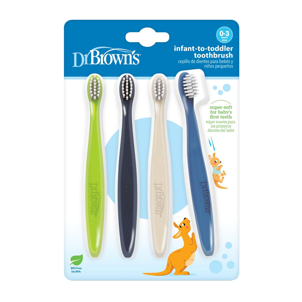 Infant-to-Toddler Training Toothbrush Set - 4 Pack, Soft Bristles, BPA Free, Fun Colors