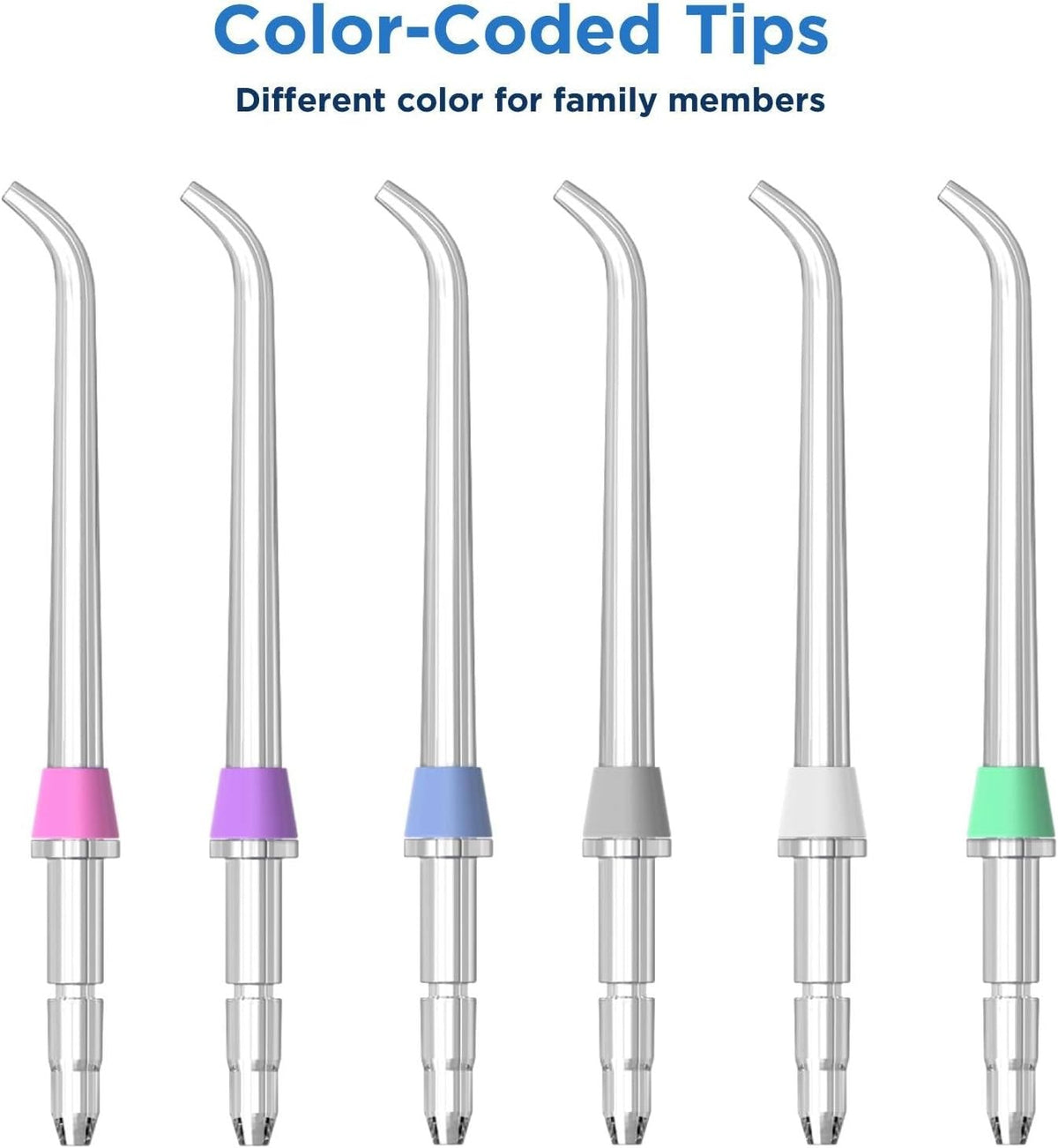 Water Flosser Replacement Tips - 6 Color-Coded Classic Jet Nozzles
