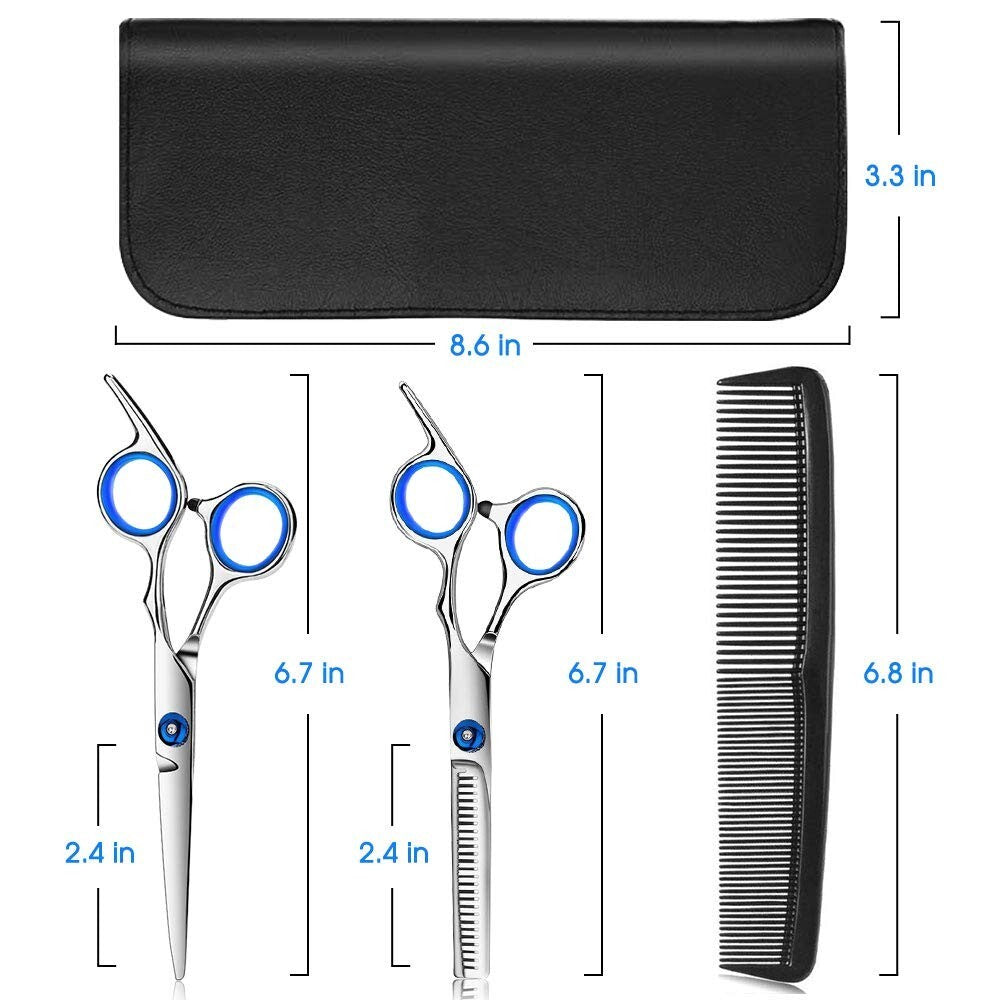 Professional Hair Cutting Scissors Kit - 10 Pcs Stainless Steel Hairdressing Shears Set for Salon & Home Use