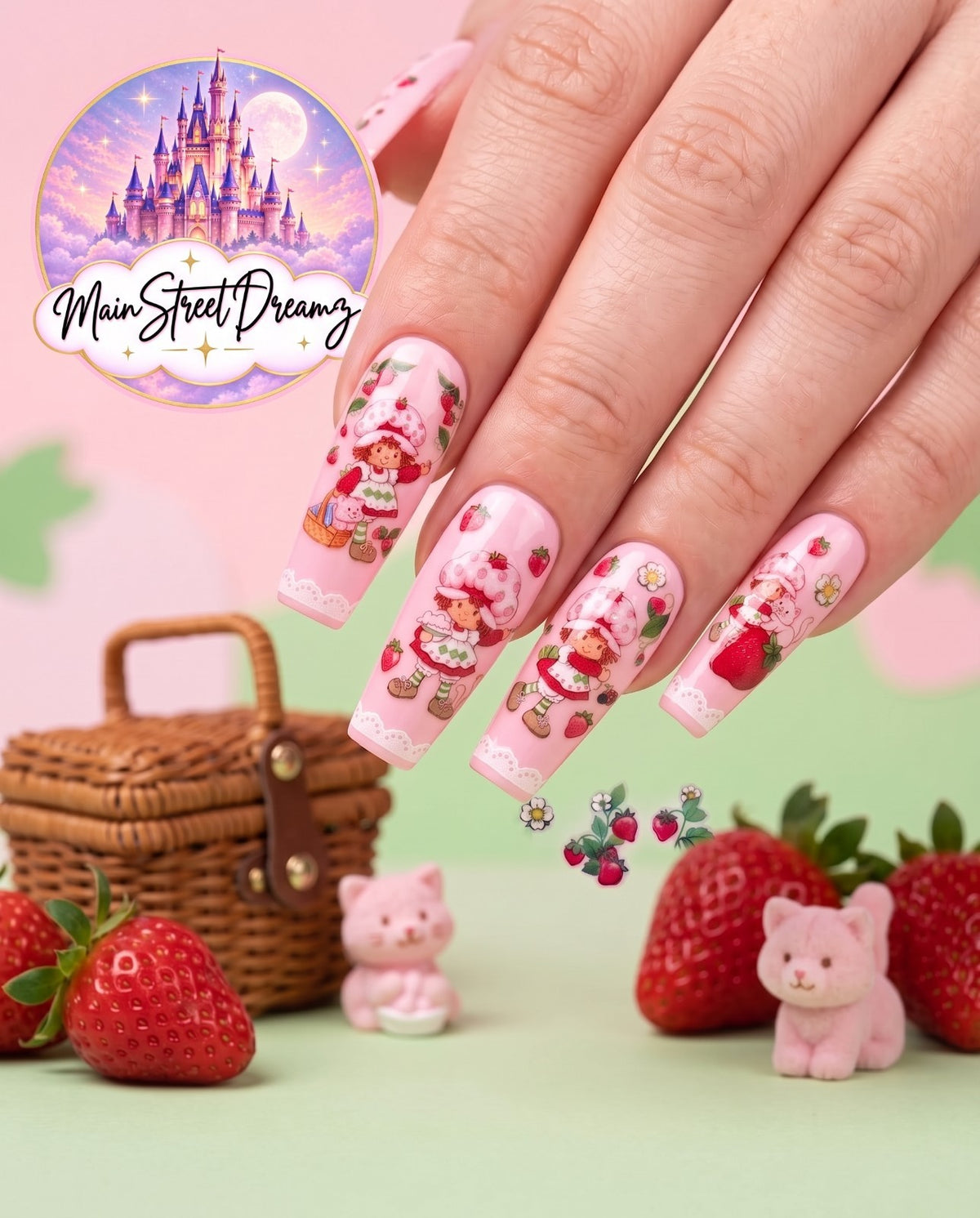 Strawberry Shortcake Character Nail Art Stickers - 3D Decals for Nails