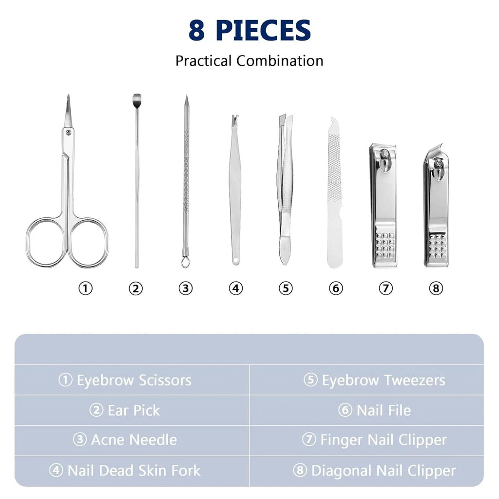 8-Piece Nail Clipper Set Manicure Pedicure Kit for Women & Men - Stainless Steel