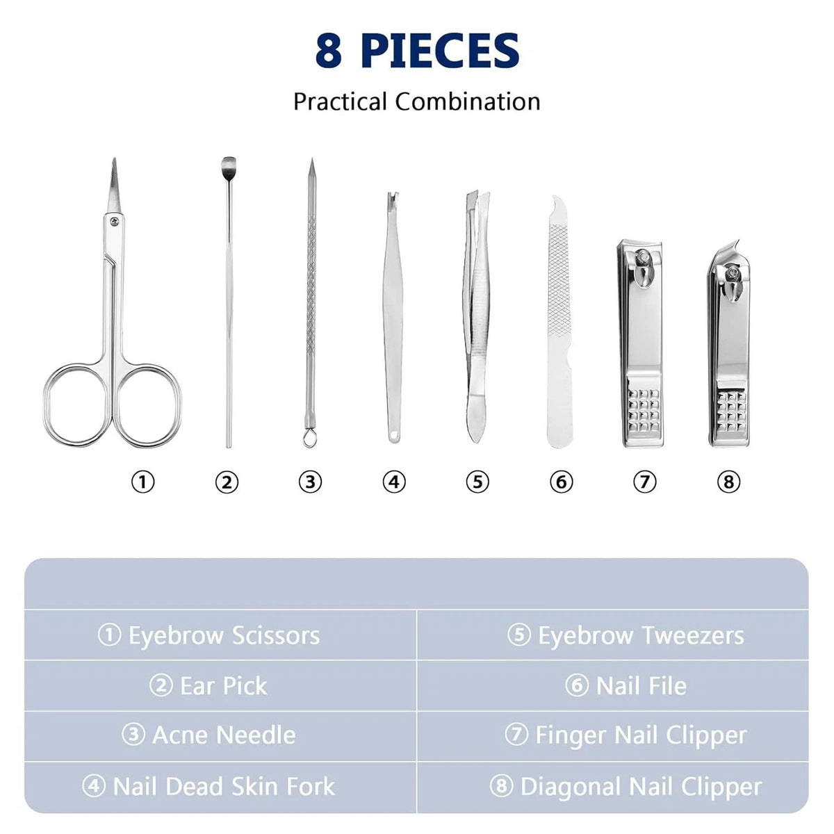 8-Piece Nail Clipper Set Manicure Pedicure Kit for Women & Men - Stainless Steel