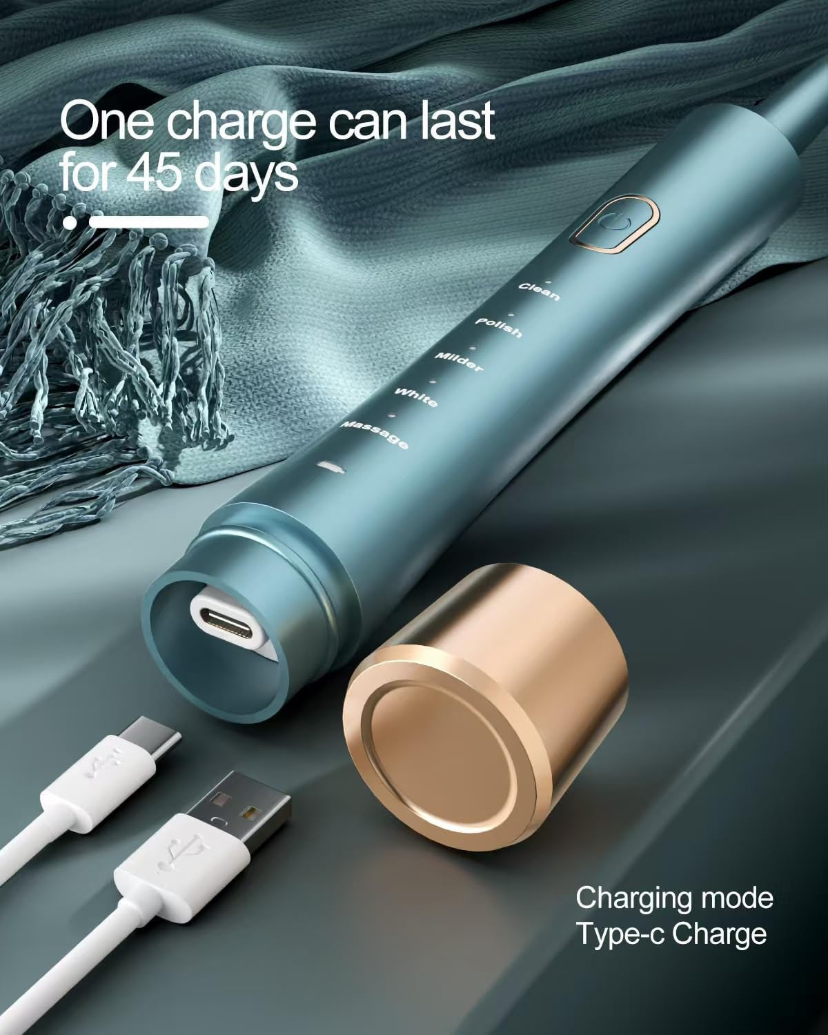 USB Rechargeable Sonic Electric Toothbrush for Adults with 8 Brush Heads and 5 Modes