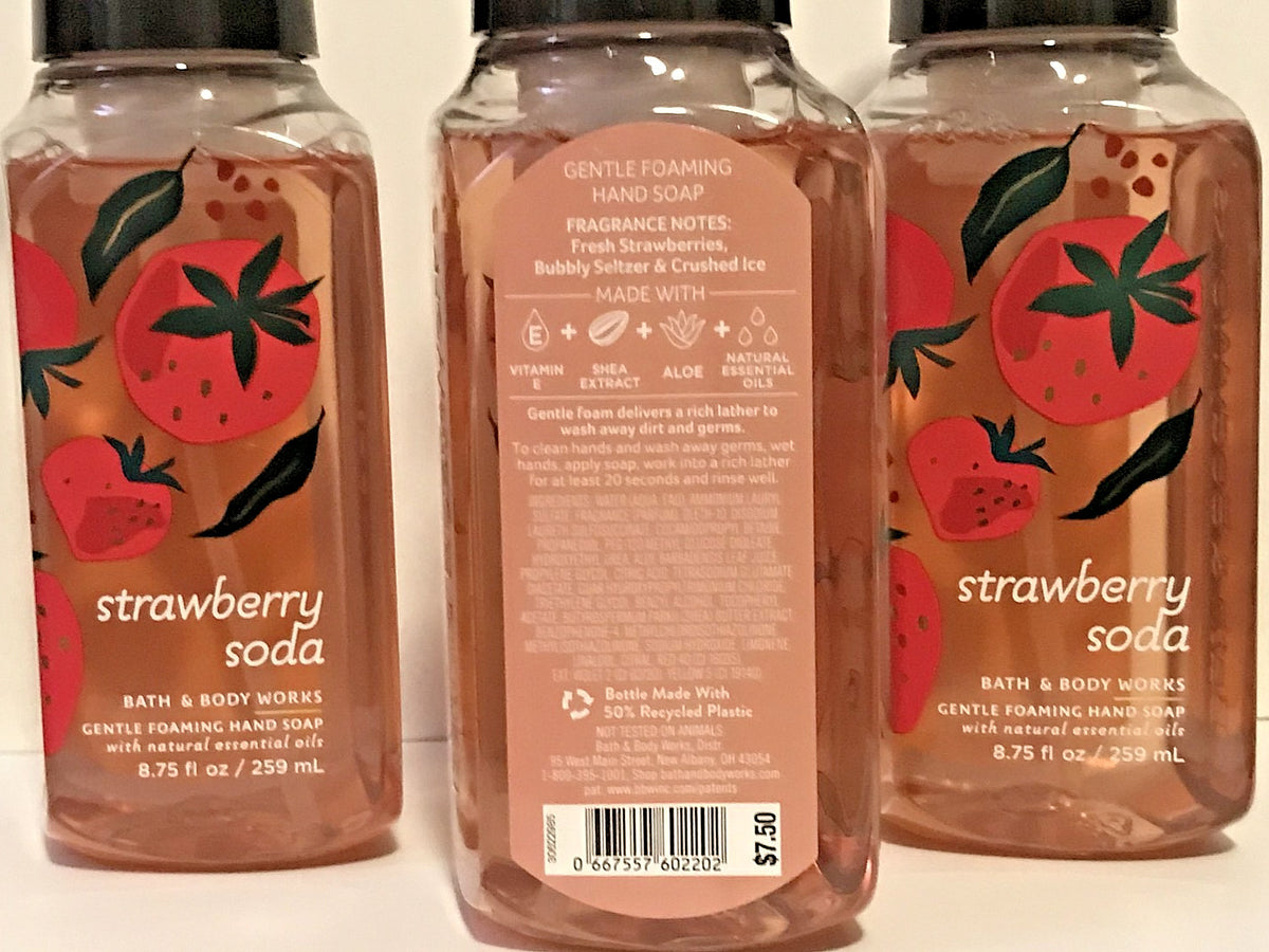 Strawberry Soda Hand Soap Set - Gentle Foaming Bath & Body Wash, 3 Pack