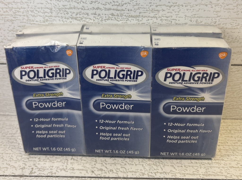 Poligrip Denture Adhesive Powder 12-Hour Hold - 1.6oz, Pack of 6