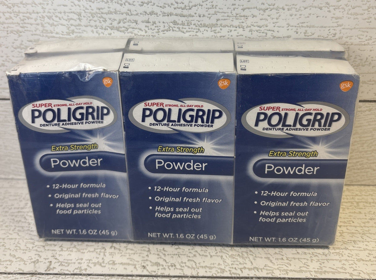 Poligrip Denture Adhesive Powder 12-Hour Hold - 1.6oz, Pack of 6