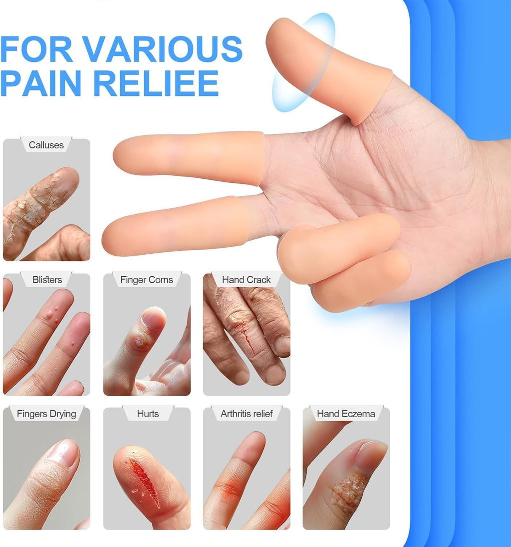 Silicone Finger Protectors 20 Pcs, Reusable Gel Finger Caps for Pain Relief & Skin Care