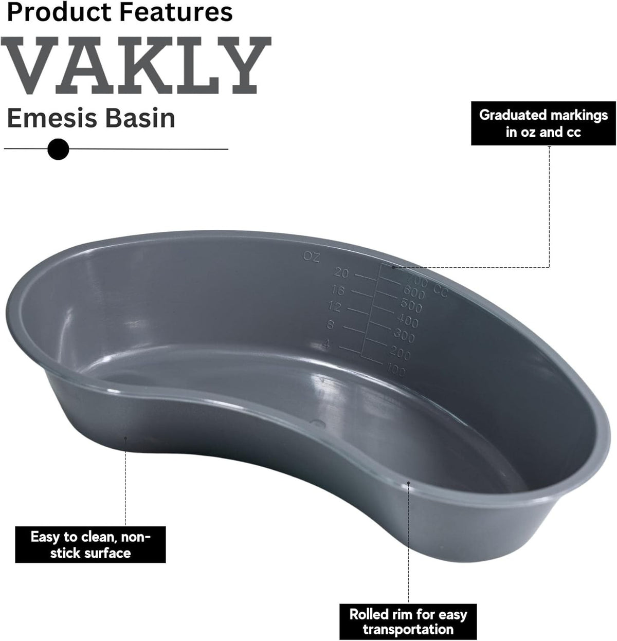 Medical Emesis Basins 700 mL Pack of 5 Kidney Shaped Plastic Vomit Bowls