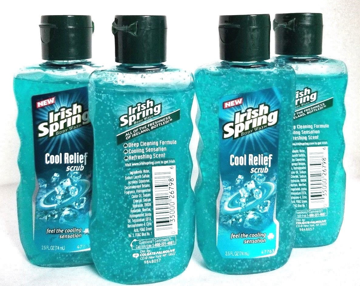 Travel Size Irish Spring Body Wash Cool Relief Scrub 2.5 fl oz 4 Pack