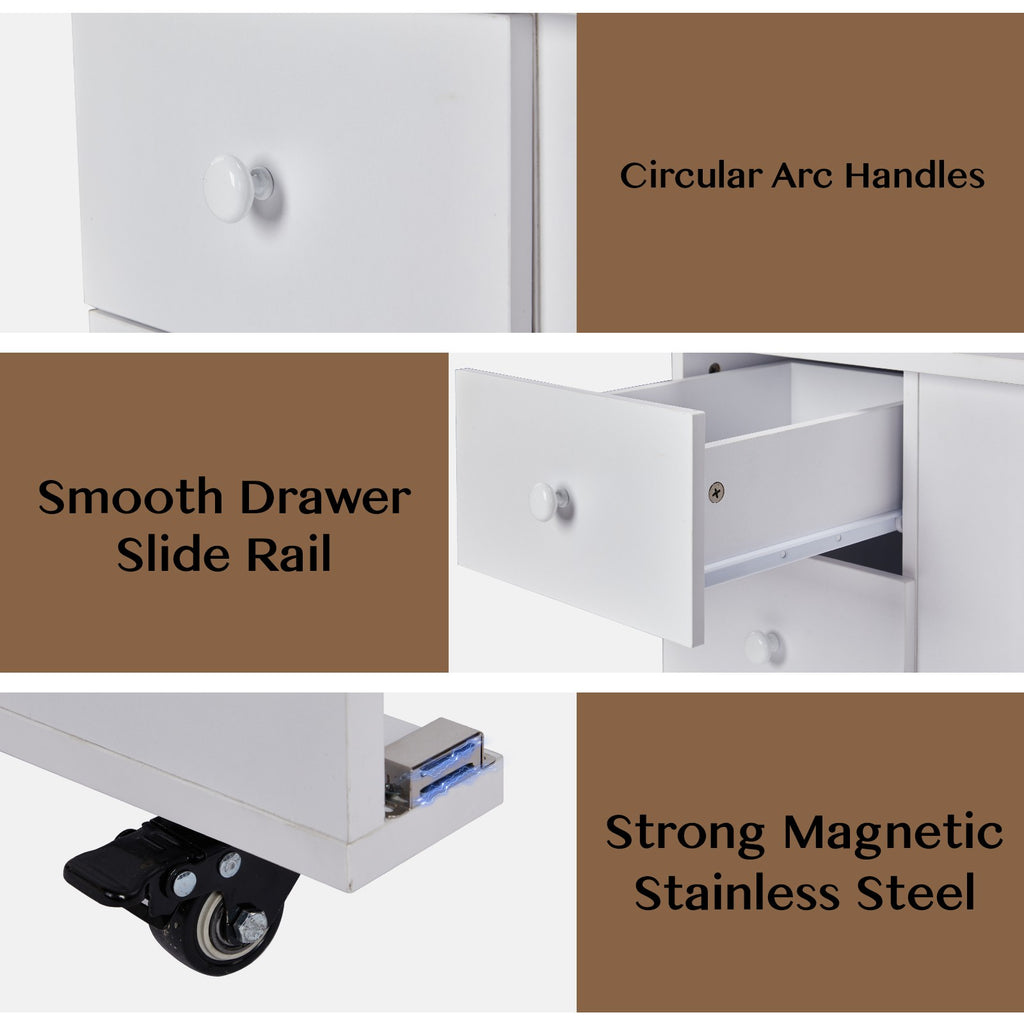 Foldable Nail Table with Dust Collector & Storage Drawers - White