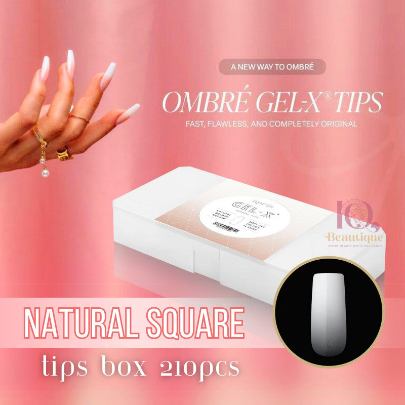 Gel Nail Tips Set - Ombre Natural Square Medium Tips, 14 Sizes, 210pcs