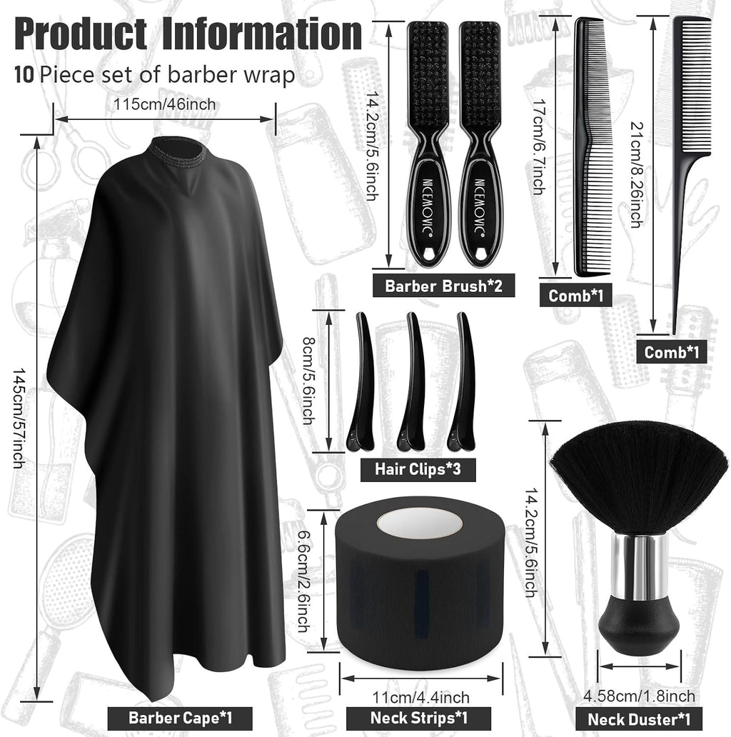 Professional Barber Hair Cutting Kit with Cape, Neck Duster & Clips