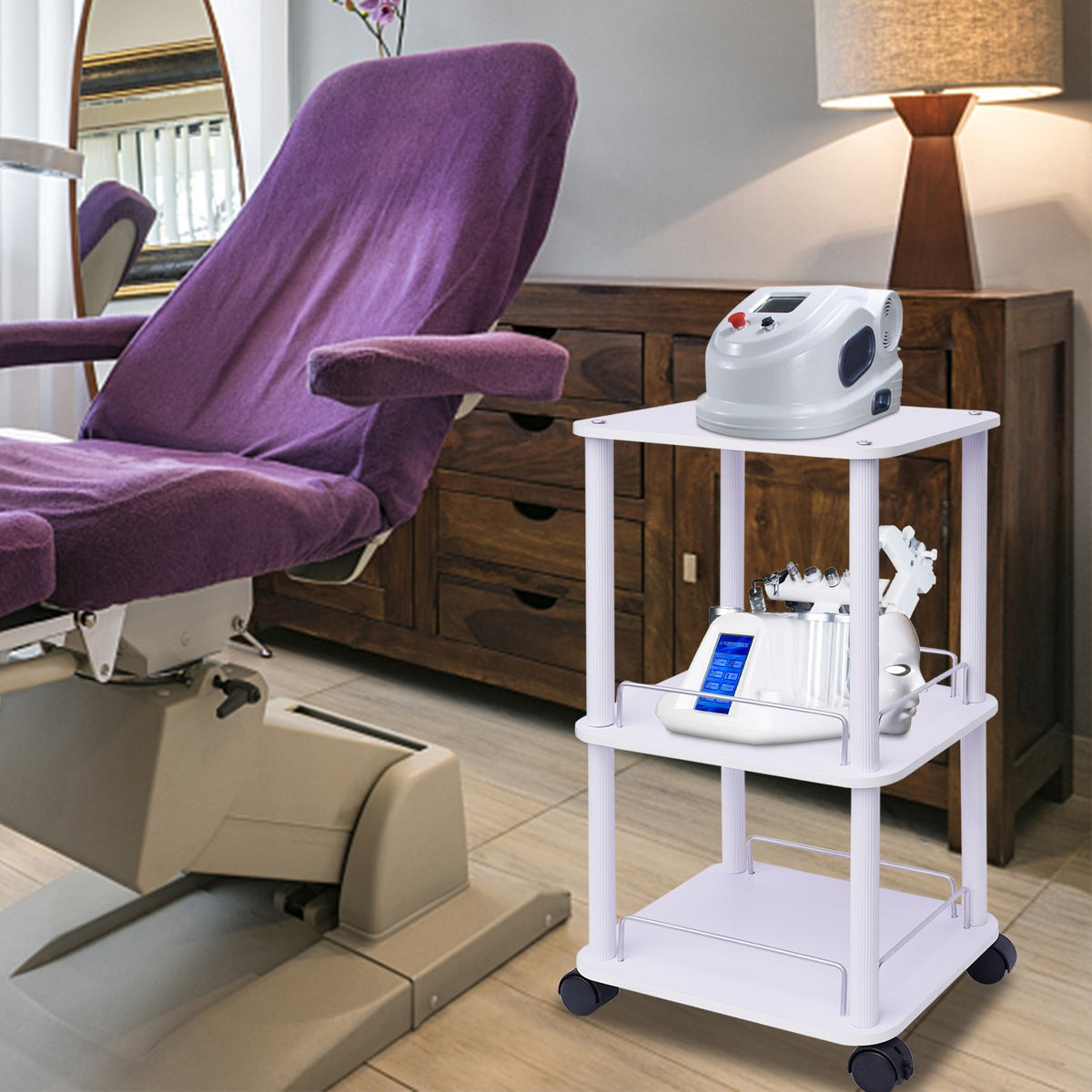 Salon Spa Beauty Equipment Storage Trolley Cart with 3 Shelves and Wheels