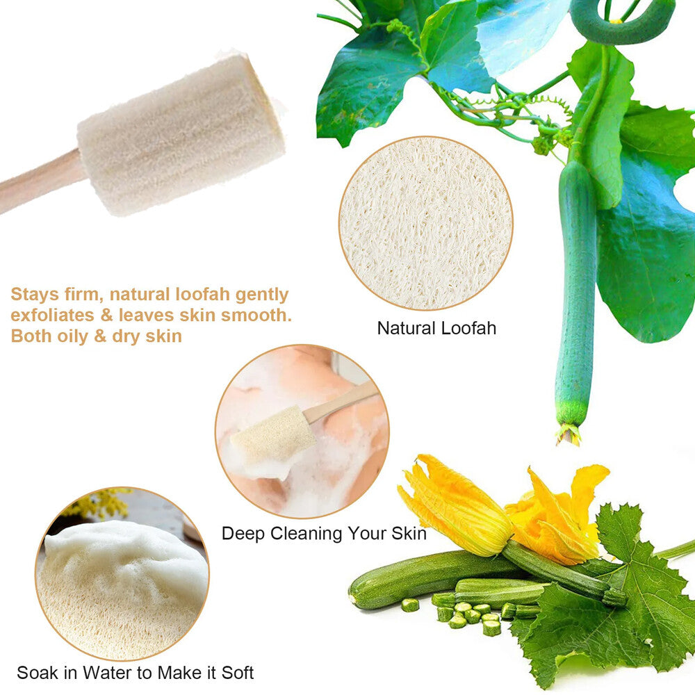4Pcs Wooden Loofah Back Scrubber Bath Brush Exfoliating Long Handle