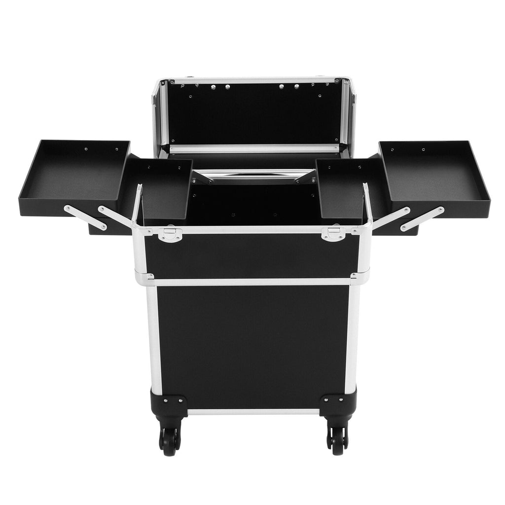 Rolling Makeup Train Case with Storage Organizer and Wheels