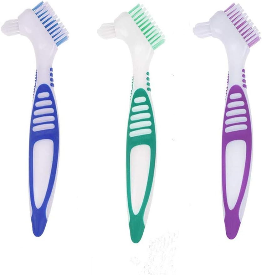 Denture Cleaning Brush Set - Portable False Teeth Brushes with Multi-Layered Soft Bristles