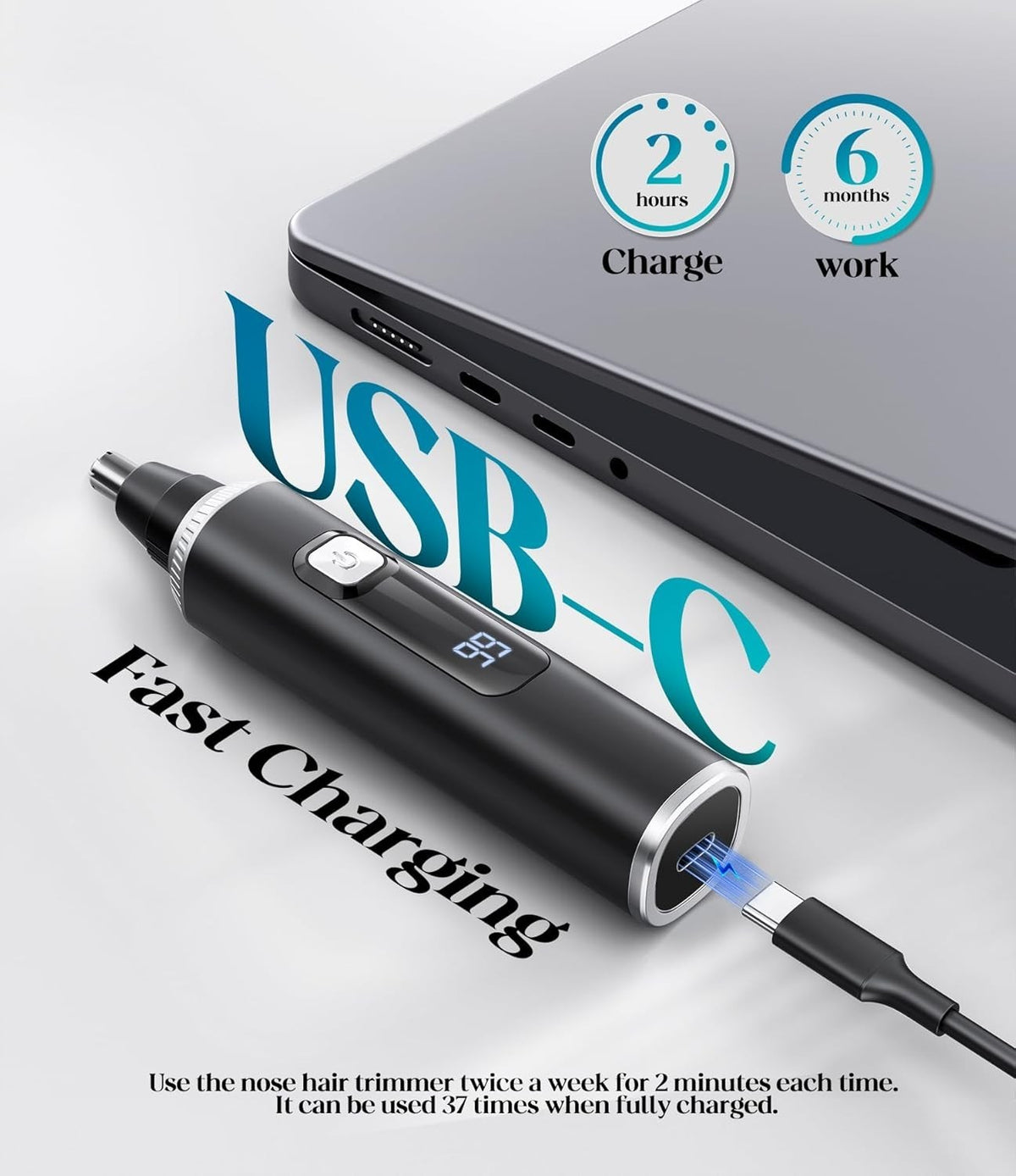 Rechargeable Water-Resistant Ear and Nose Hair Trimmer with LED Indicator