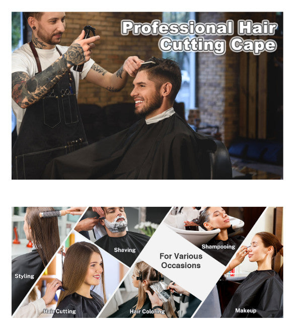 Professional Hair Cutting Cape Black 57x51 Inches with Adjustable Snap Closure for Salon & Home Use
