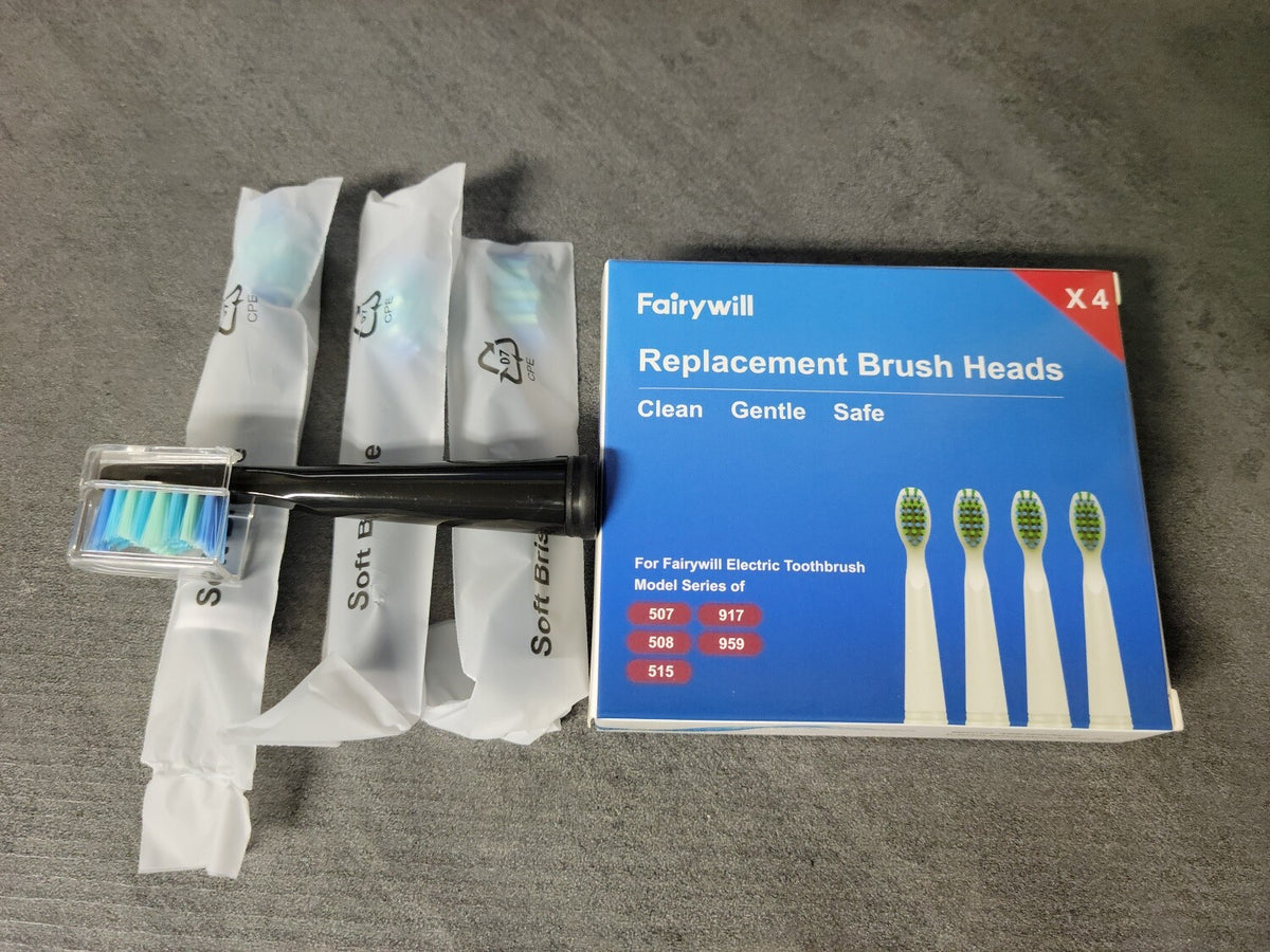 Electric Toothbrush Replacement Heads for Fairywill Models 507, 508, 515, 917, 959 - Pack of 8, 12, or 16