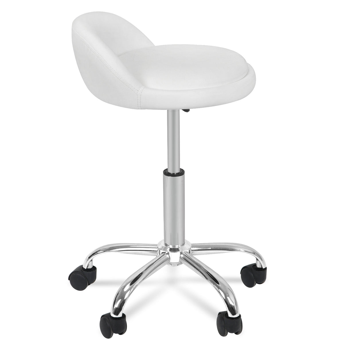 Hydraulic Salon Stool with Backrest Adjustable Height 5 Wheels Swivel