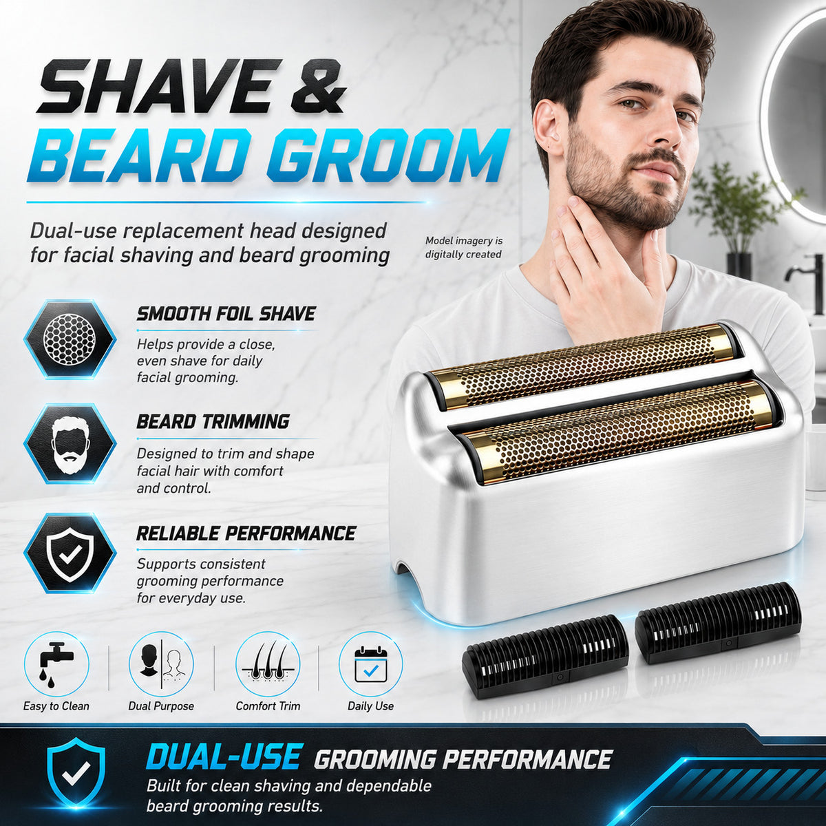 Replacement Foil and Cutter Set for BaBylissPRO FXFS2 Shaver - Silver 2Pack