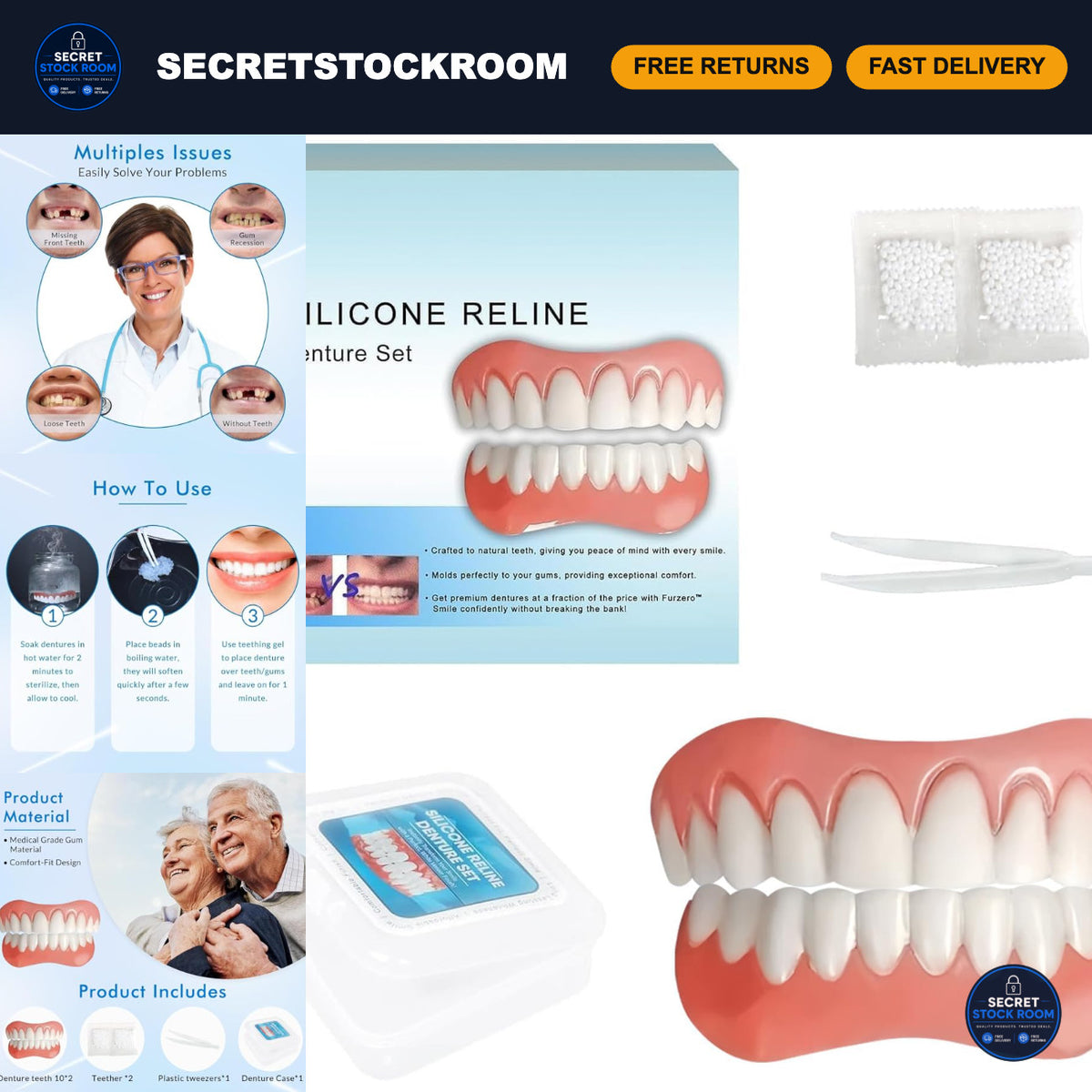 Moldable Silicone Denture Set - Comfortable Fake Teeth & Veneers