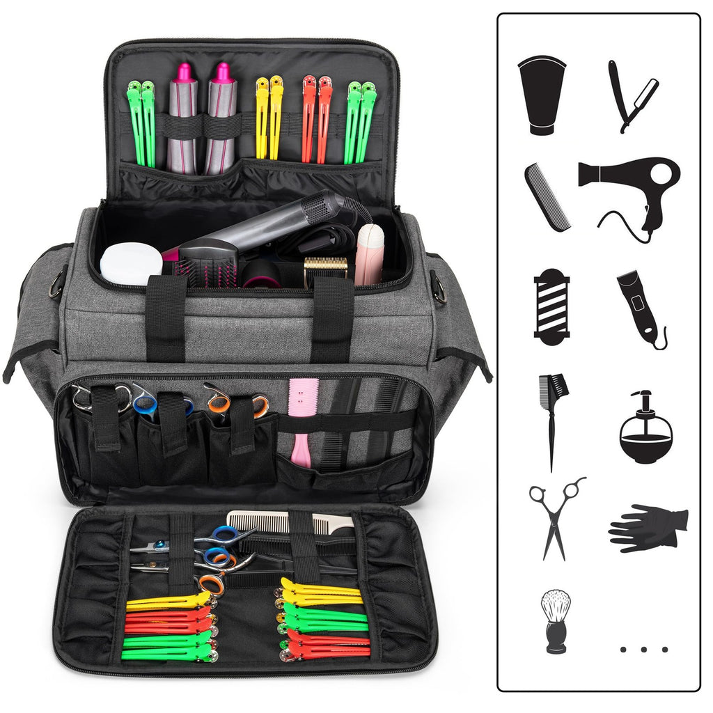 Hairdresser Bag with Adjustable Dividers Travel Barber Case Gray