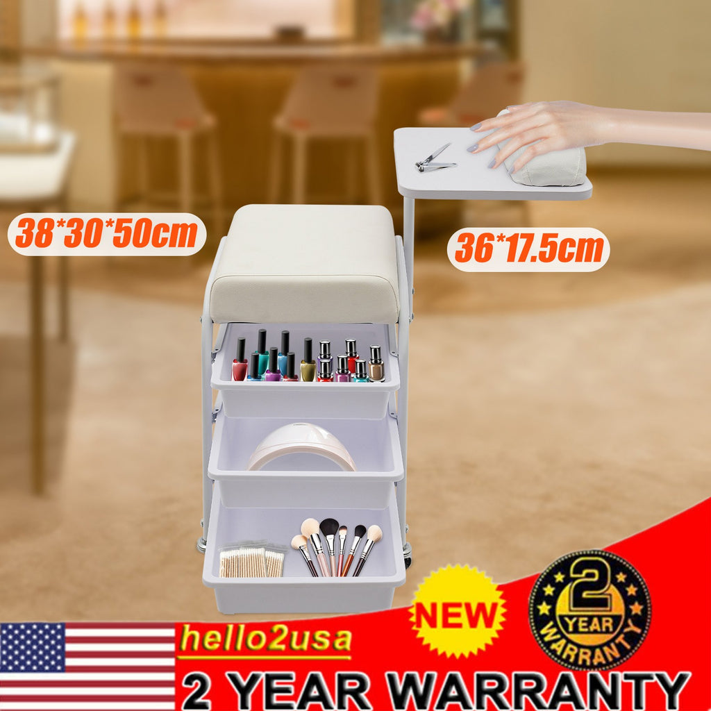 Mobile Nail Salon Cart with 3 Drawers and 4 Wheels for Beauty & Pedicure