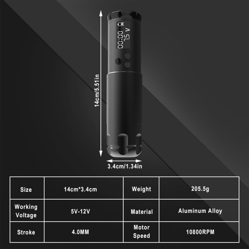 Tattoo Pen Machine Kit with Coreless Motor, 1300mAh Battery, Wireless Power