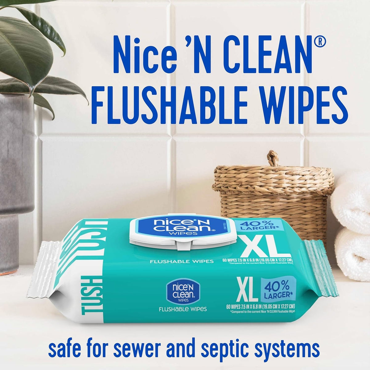 Extra Large Flushable Adult Wipes - 40% Larger, Unscented, Hypoallergenic, 180 Count