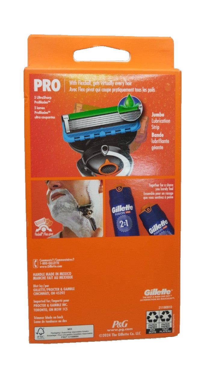 Gillette Fusion5 Proglide Men's Razor Handle + 2 Cartridges - New In Box