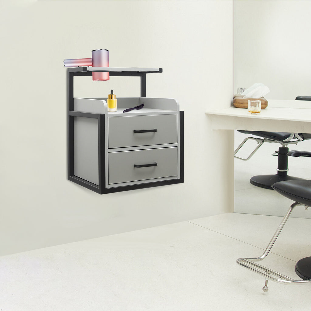 Wall-Mount Salon Station Cabinet with 2 Drawers for Beauty & Barber Shops