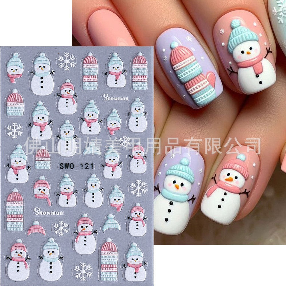 3Pcs Christmas Snowflake Santa Nail Art Stickers Decals Self-Adhesive Holiday Manicure