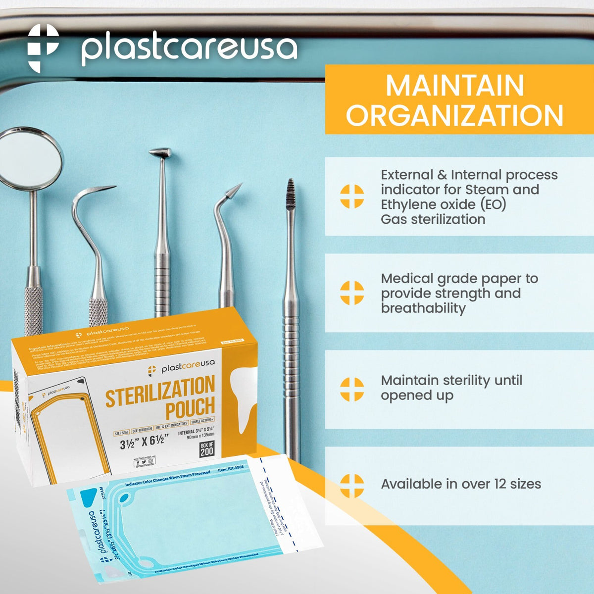 Self-Sealing Sterilization Pouch 3.5 x 6.5 Paper/Blue Film (400) Box – Dental Autoclave