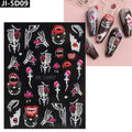 Halloween Nail Decals Horror Puppet Doll Bones Red Lips Pattern Sticker - 5D Nail Art