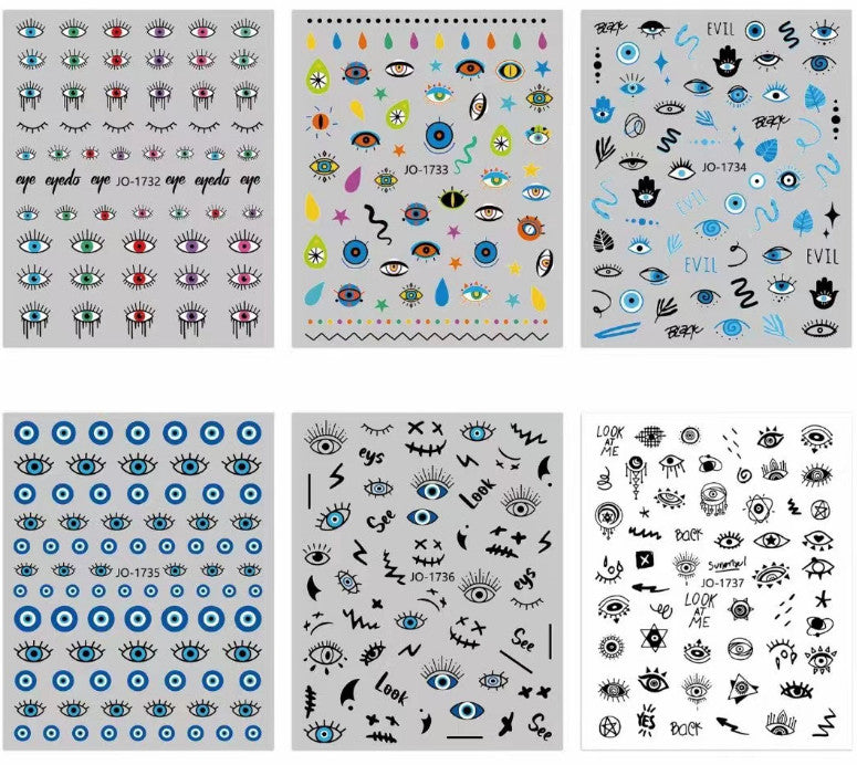 Nail Art Transfer Stickers - 3D Evil Eye Snake Witch Design Assorted Patterns