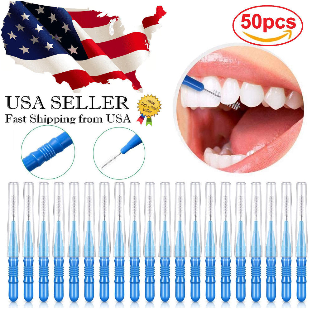 50 Pack Dental Interdental Floss Brush Picks for Teeth Cleaning