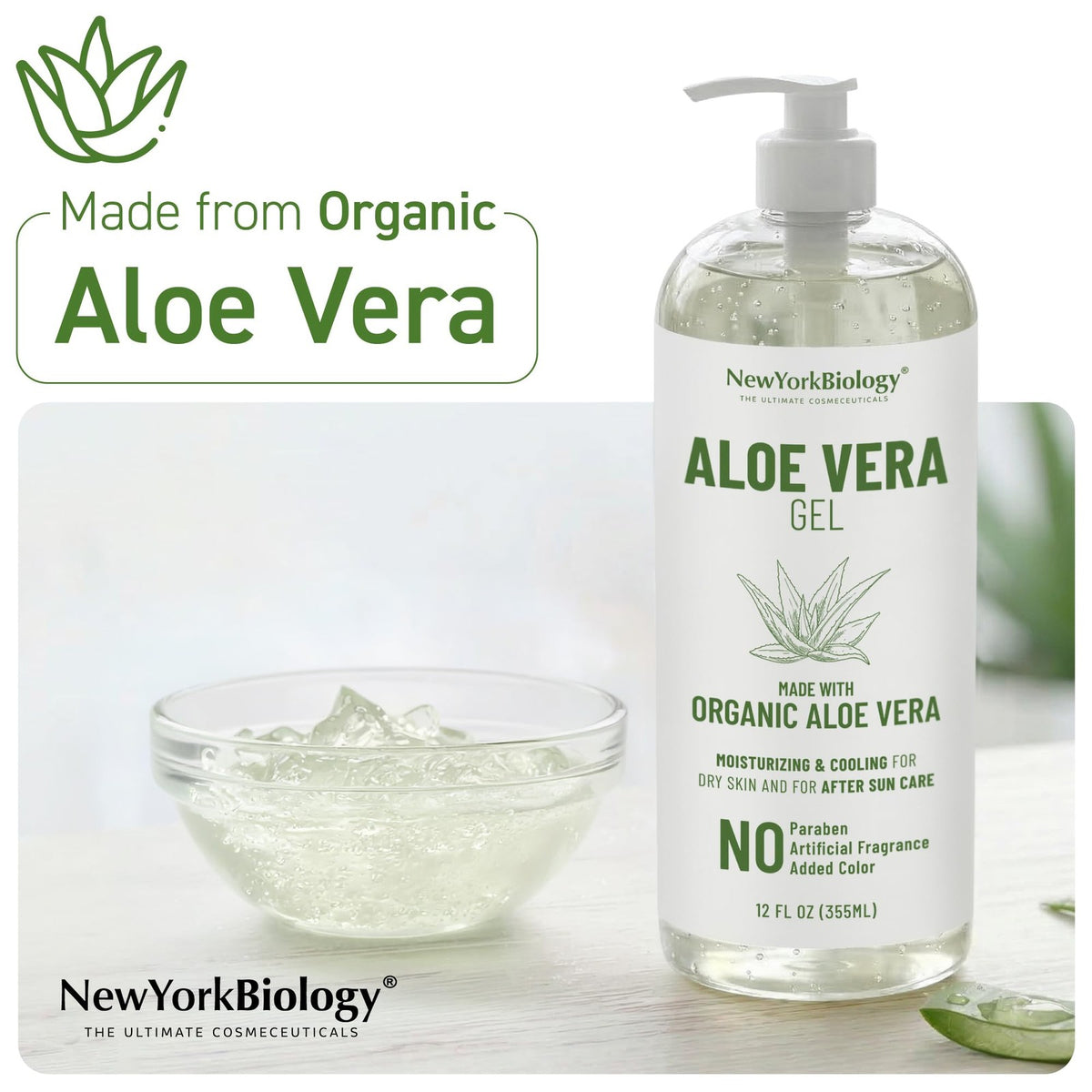 Aloe Vera Gel 12 Fl Oz - Natural Moisturizer & After Sun Skin Care