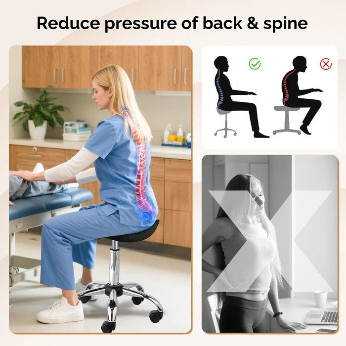 Ergonomic Saddle Stool with 360° Wheels 350 Lb Capacity for Office & Salon