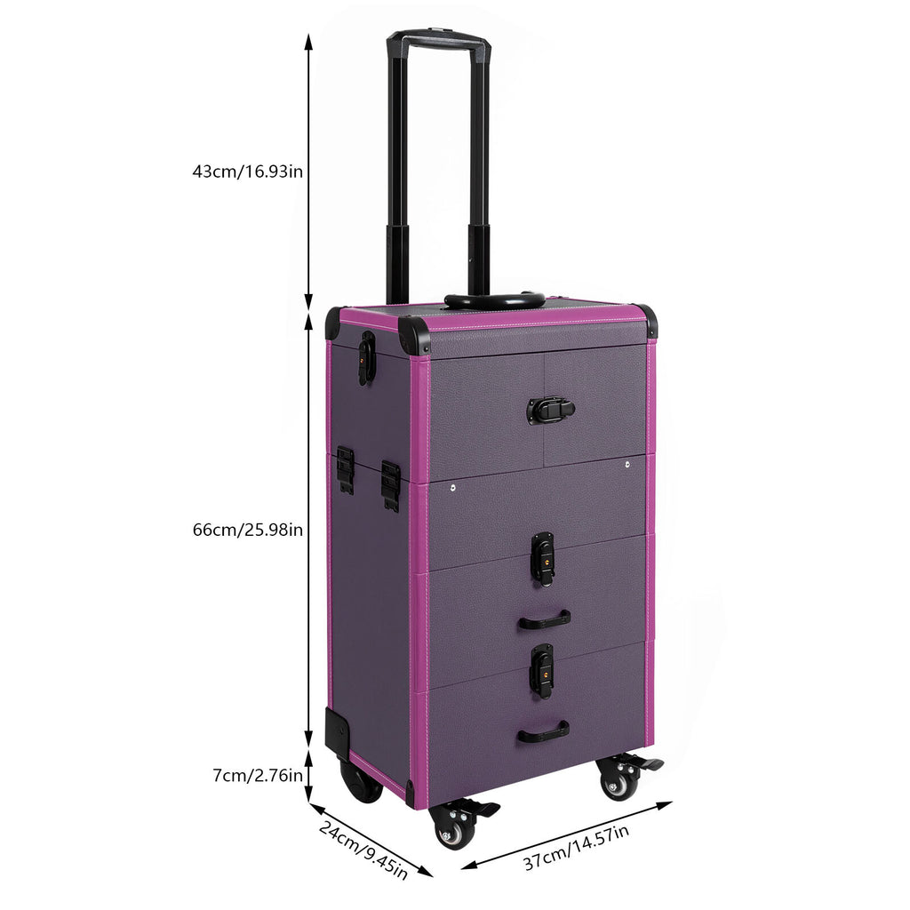 Portable Lockable Makeup Train Case with Wheels & Large Storage