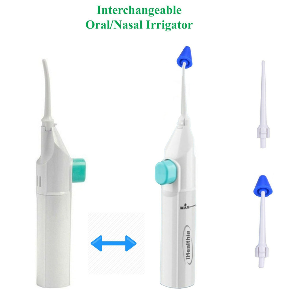 Portable Manual Water Flosser with Nasal Wash Tip for Oral and Nasal Care