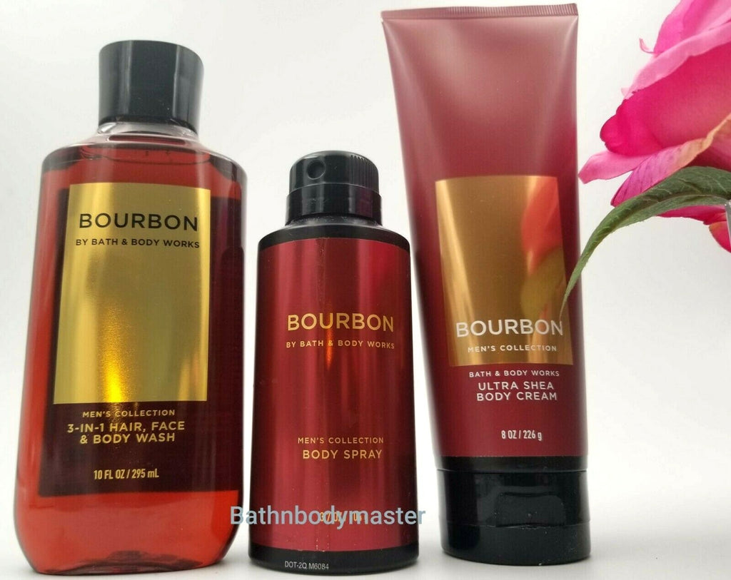 Men's Bourbon Body Care Set - Body Cream, Spray & Wash