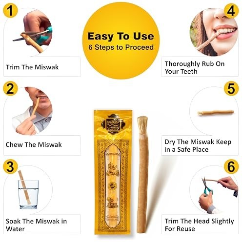 Natural Miswak Toothbrush Set - Organic Wooden Chewing Oral Care 6 Pack