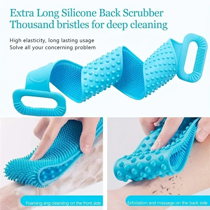 Silicone Back Scrubber Double Sided Bathing Brush for Skin Exfoliation
