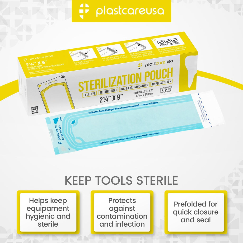 Sterilization Pouches 2.25 x 9 Autoclave Bags - Self-Sealing, See-Through