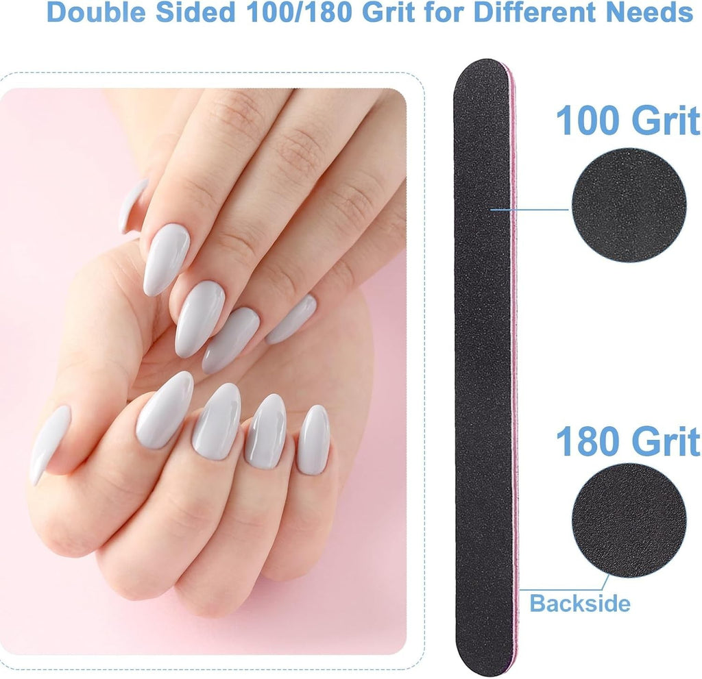Professional Bulk Nail Files Set 100 Pack Double-Sided 100/180 Grit