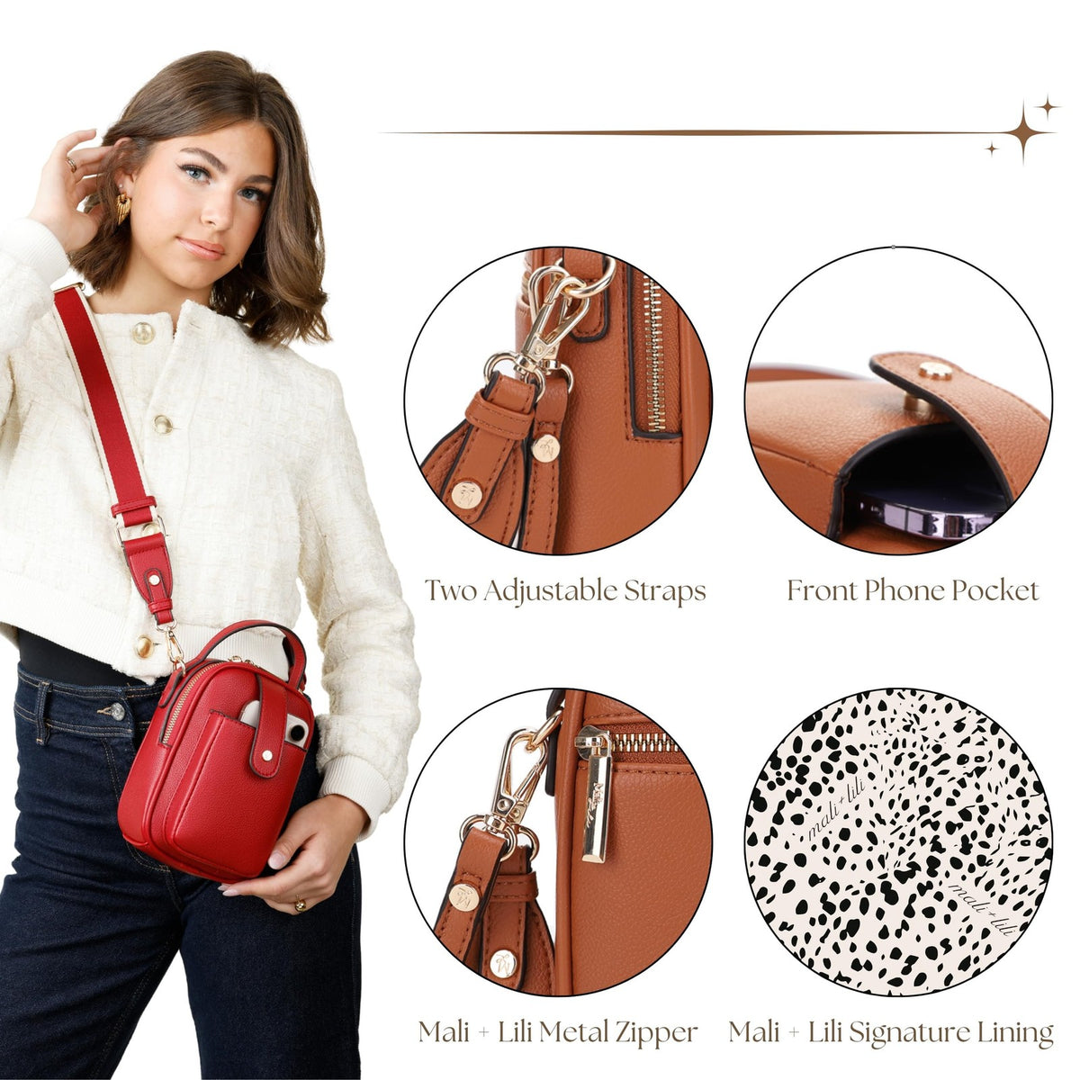 Vegan Leather Crossbody Bag for Women Multi-Compartment Tan